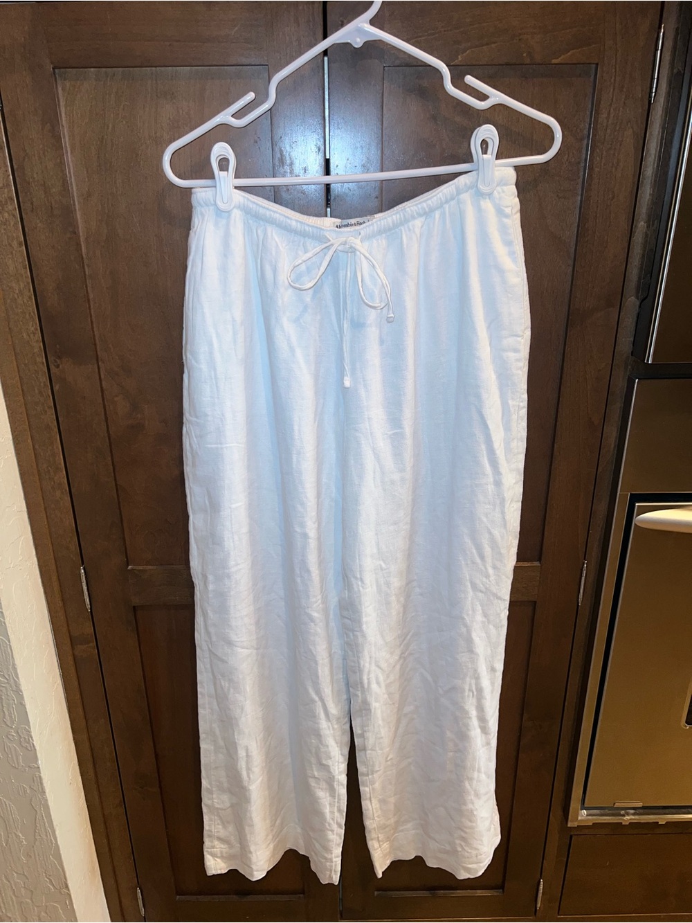 Abercrombie & Fitch White Linen-Blend Pull-On Wide-Leg Pants